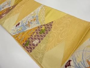 リサイクル　切り嵌め風に蛇籠・秋草・流水模様織出し袋帯